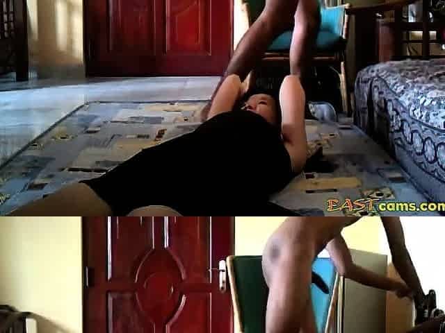 Amateur Asian Woman in Interracial Encounter with Black Man