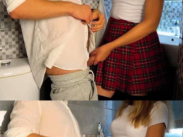 Stepbrother Fucks Schoolgirl Stepsister in Toilet