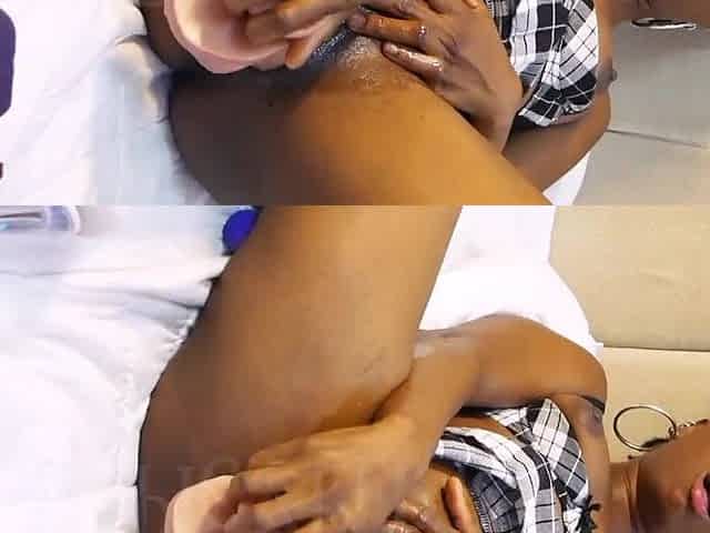 Excited black teen Stuffs her twat with GIANT Dildos.