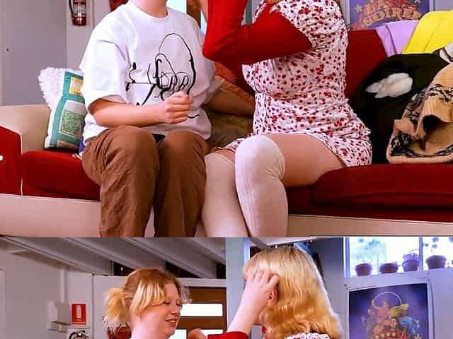 Cute blondies have lesbian sex on the couch
