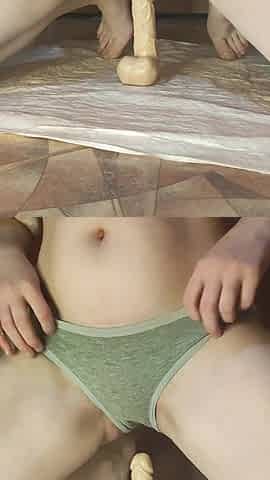 I pee on my feet during the time that masturbating my bushy cunt with a sextoy