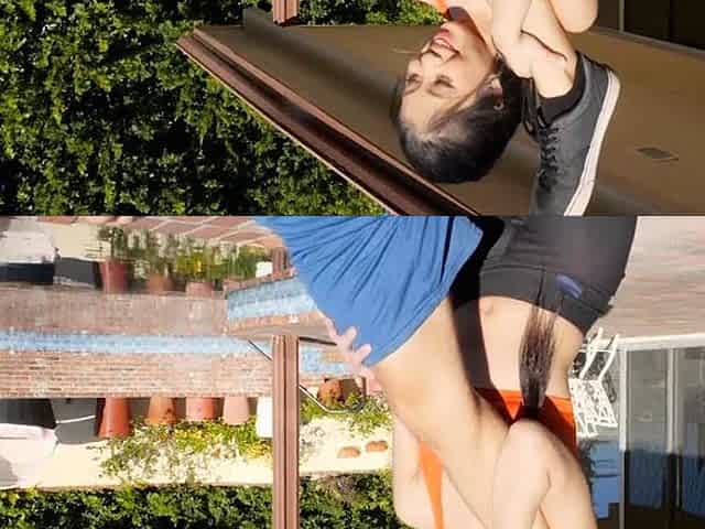 Drilling busty Asian fitness babe after workout