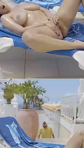 She Horny by the Pool and Is Visited by a Big Cock