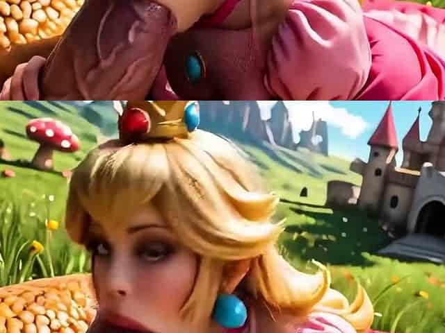 Mario's princess gets slammed by big cock in the castle yard