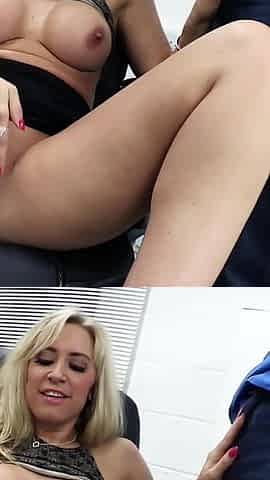 Naughty Secretary Is Caught Playing with Herself in the Office and Ends up Sucking and Fucking Her Boss