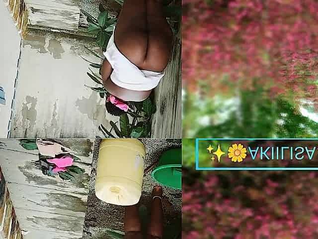 All natural curvy Village gal outdoor shower/AKIILISA free porn