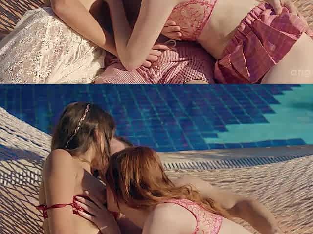 BEAUTIES.LOVE 2 excited angels Cherry Crush and Vixi Rafi banging one favourable guy by the pool
