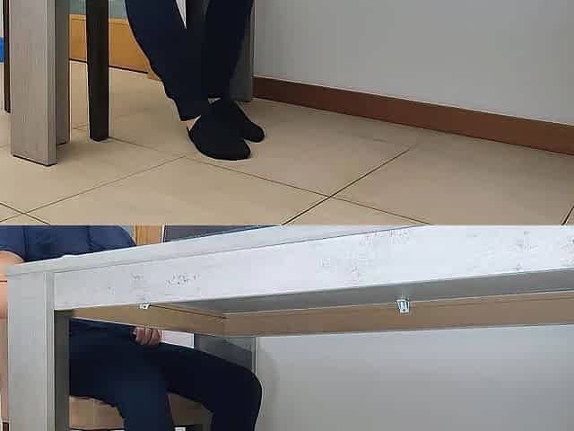 StepMom giving tugjob beneath the table