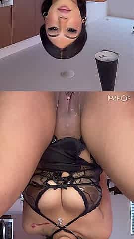 College hottie plays with Vagina in Kitchen