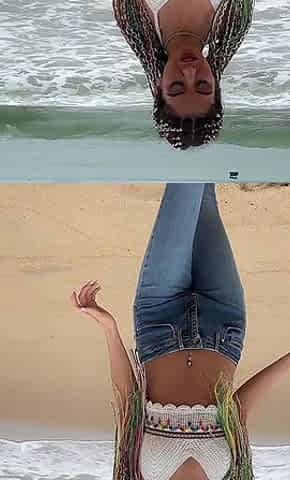 Public Wetting Jeans in Park Near the Beach