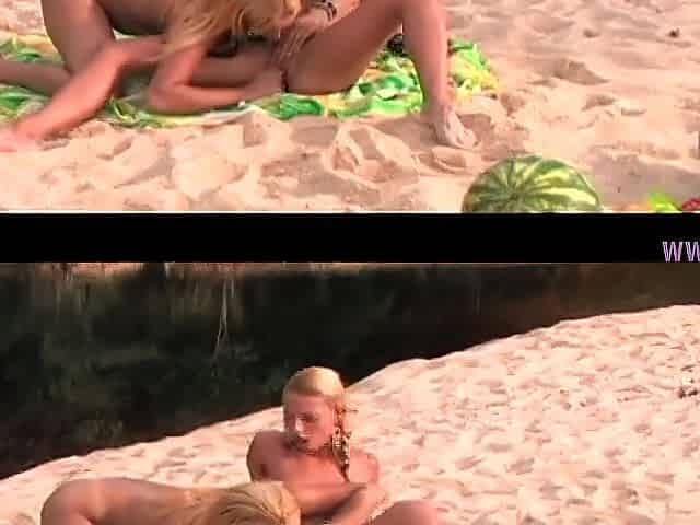 Blond Lesbian babes Have a fun Intensive Toy Play on Sunny Beach