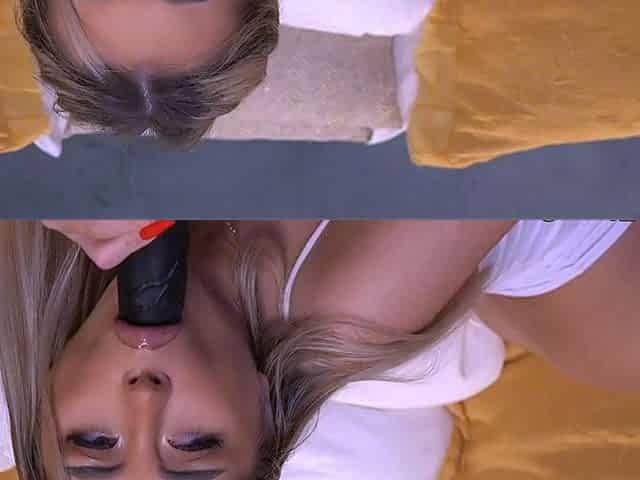 Hot Blonde Sucks and Fucks Her Black Dildo