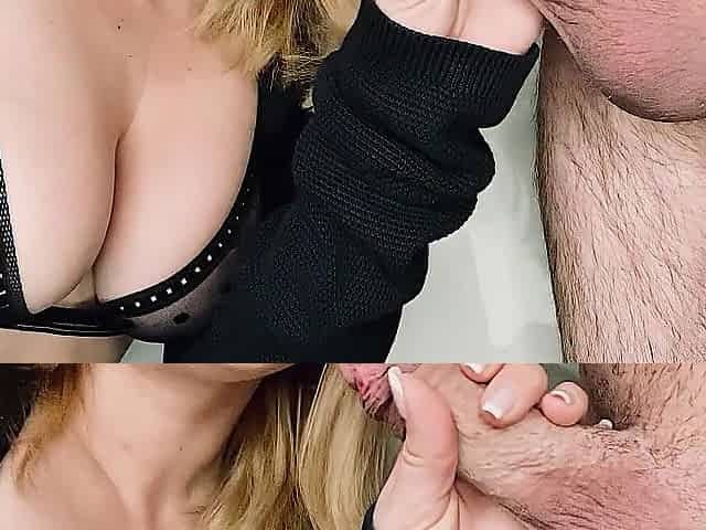 SLOPPY ORAL JOB BY BLOND WITH LARGE BREASTS