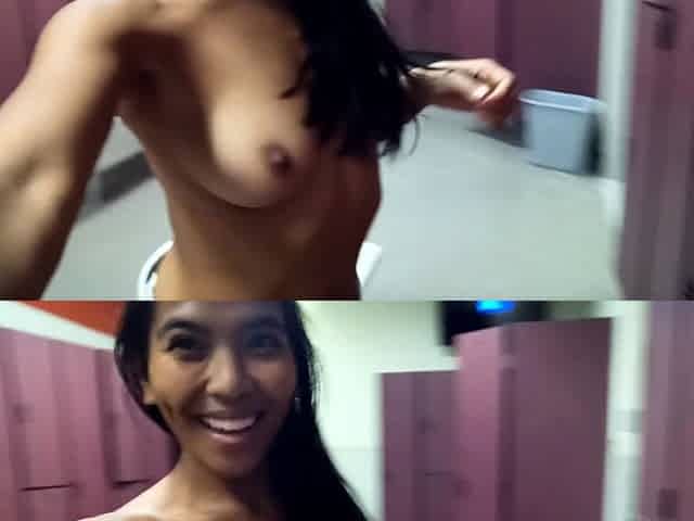 Asian Girl Masturbates in the Lockeroom Trying Not to Get