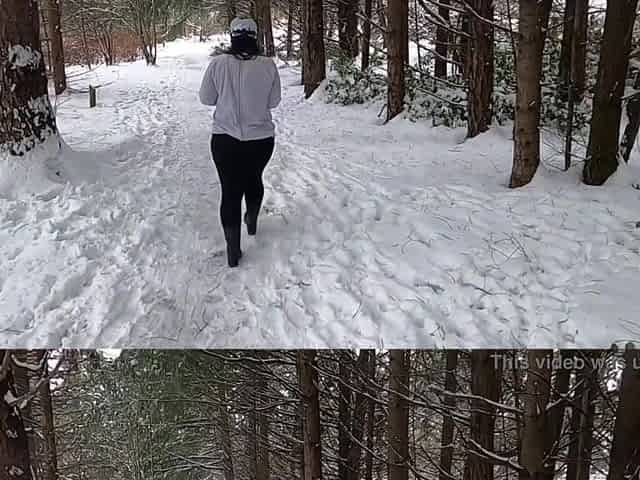 Mommy Chubby Butt Hit With Snowballs in Public 4k