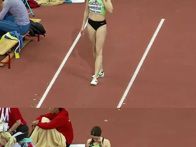 Gorgeous sportswoman from Slovenija enters a long jump competition