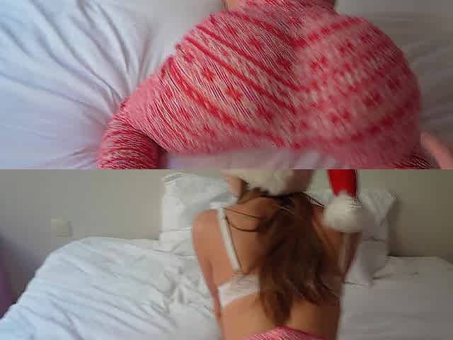 LASCIVIOUS CHRISTMAS WENCH YOGA SPLITS TURN INTO COARSE SCREW SESSION AND DRINK MY CUM