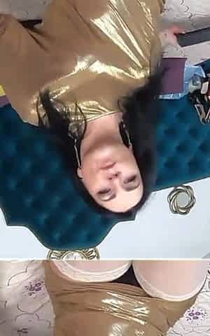 Golden Tease on the Bed Shiny Boots