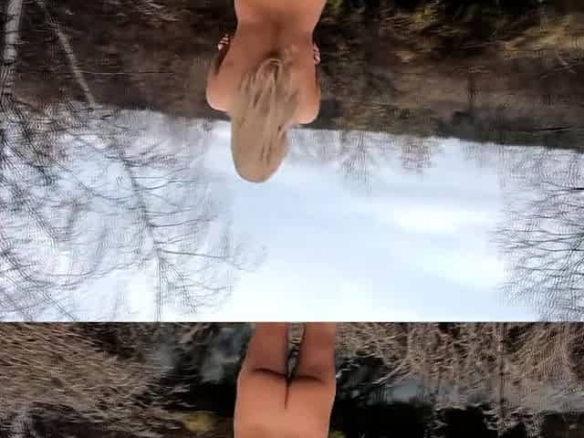Nude Blonde Walks in Autumn Village