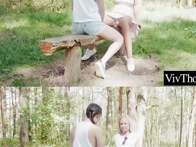Sexy Blonde And Hot Brunette Kiss In The Forest, And Get Intimate Indoors - Hot Kiss, Lilu Moon And Viv Thomas
