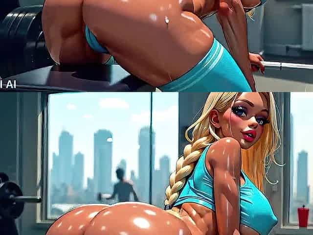 In Gym Tanned Breasty Golden-haired Gets Banged by Four Ebony Males with Triple Anal - AI Generation Anal
