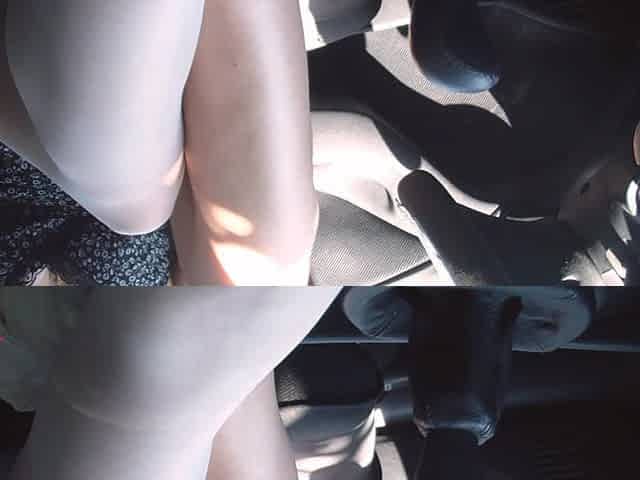 Revving and Crazy Pedal Pumping in White Stockings and White High Peeptoed Heeled Sandals