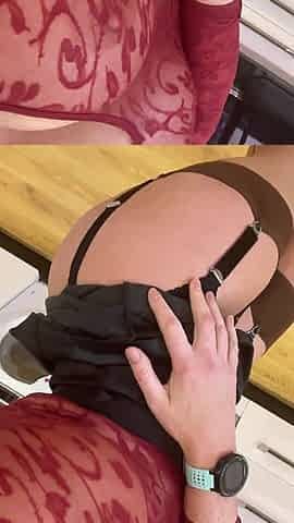 Sheer Burgundy Nylons Black Satin Skirt Squirt JOI