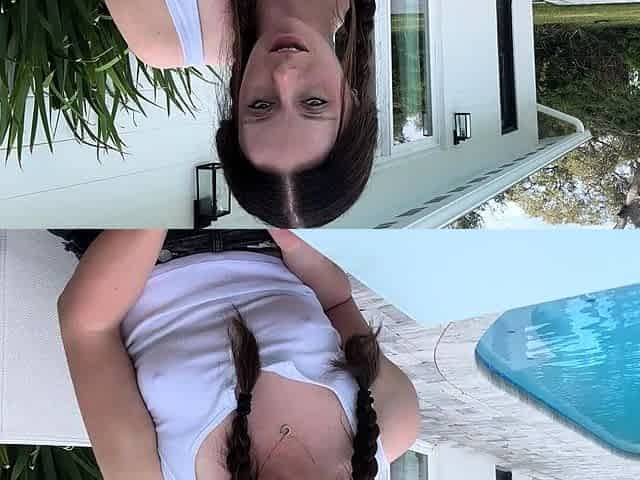 Step Sis brings her vibrator out to the pool and convinces