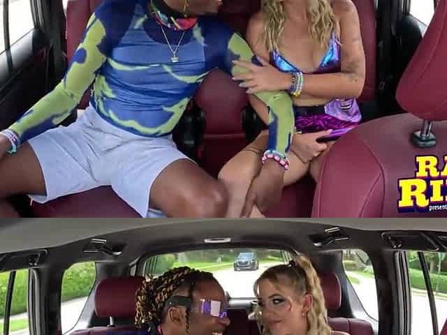 Blond Raver Sucks And Screws Ebony Boyfriends' Ramrod In Ride Share BBC