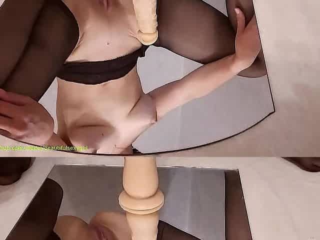 Fantastic chick screw massive sex tool in mirror and cum