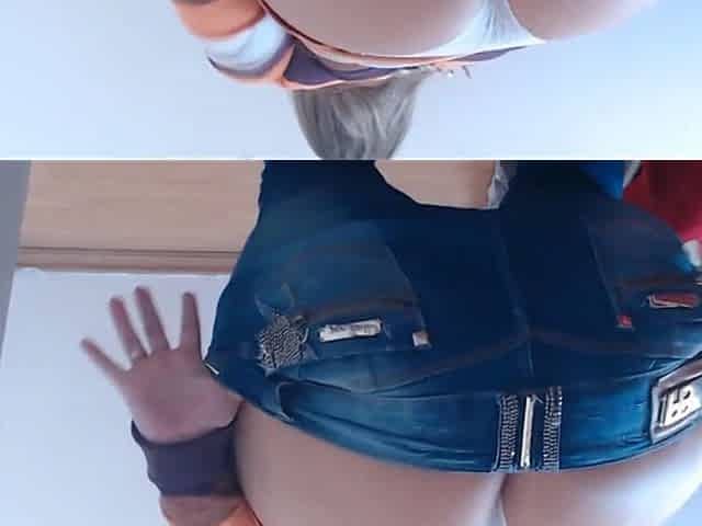 Showing off Her Boobs and Ass in Jeans and Naughty Shorts