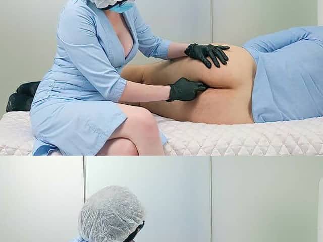 skillful nurse takes analysis. prostate massage and patient spunk flow