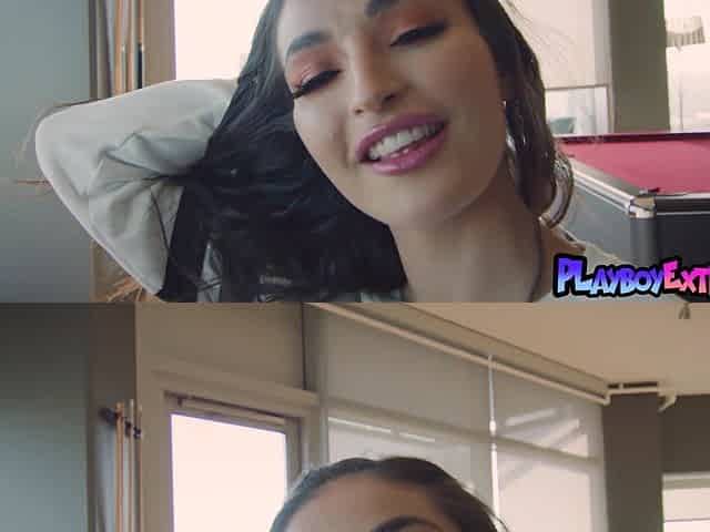 Latina teen posing naked on pool table