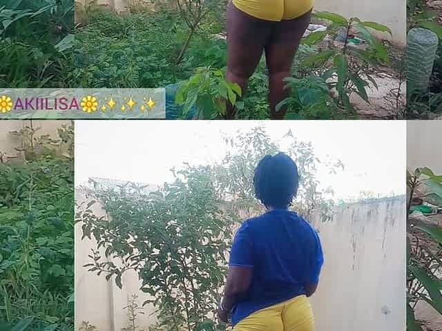 Afro gardener AKIILISA checking out the fruits of the season/lover's Tshirt and small butt short/