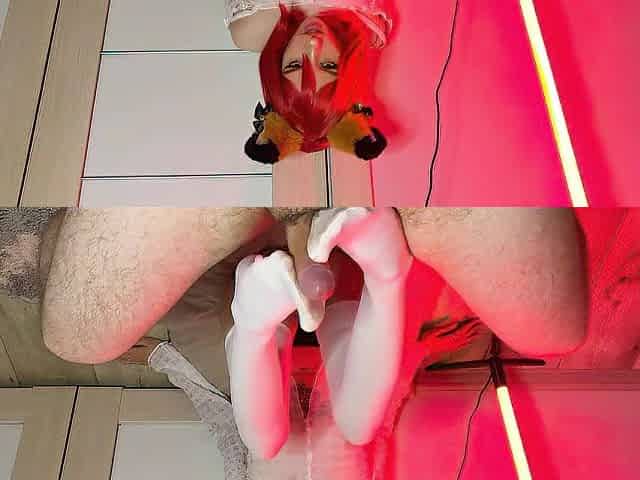 Cosplay girl, foot fetish in stockings