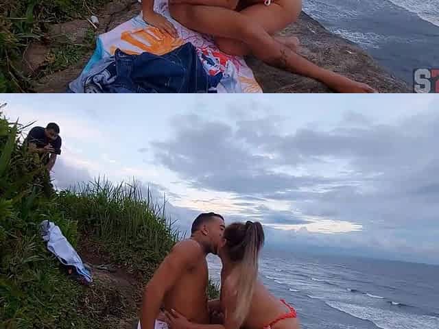 Very hawt blond having sex on the beach with a surfer and I filmed it all secretly