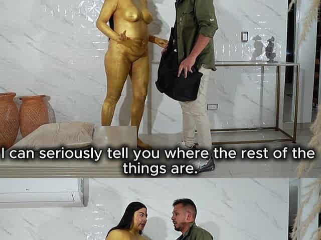 Museum He1st Ends in Hot Fuck with Golden Statues