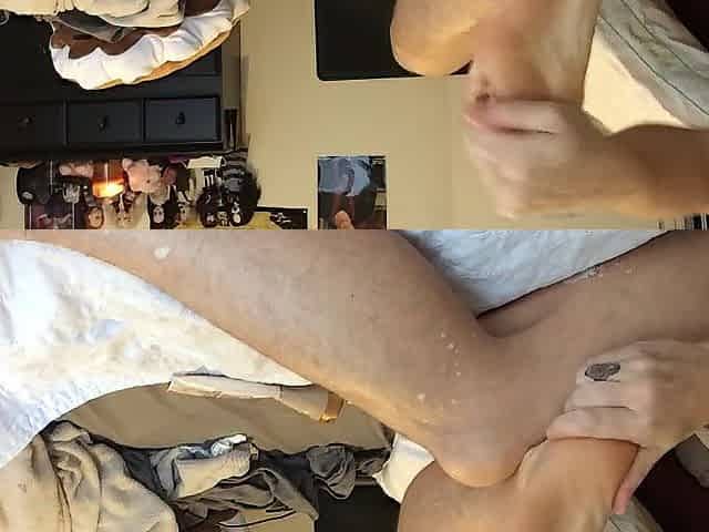 Rubbing lotion on my hirsute feet