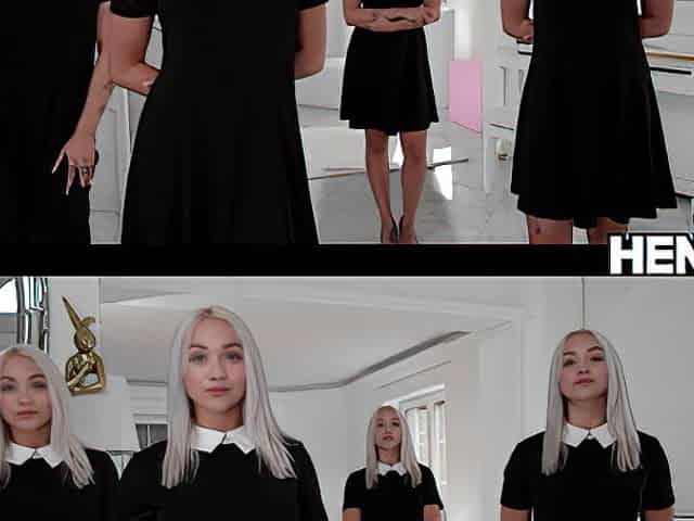 HENTAIED - Hot Blond Twins ride huge Dildos