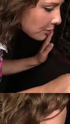 Pretty Katie does footjob with huge cock and sucks it hard