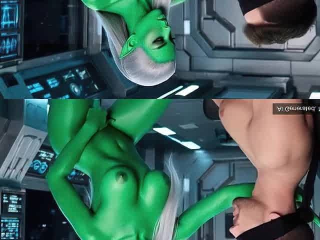 AI Generated Concupiscent Alien Playgirl Blindfolds Captive Boy in UFO - Interstellar Bang SciFi Dream