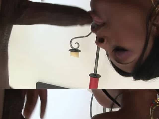Fat black in a fishnet top gets her snatch permeated after teasing with her butt