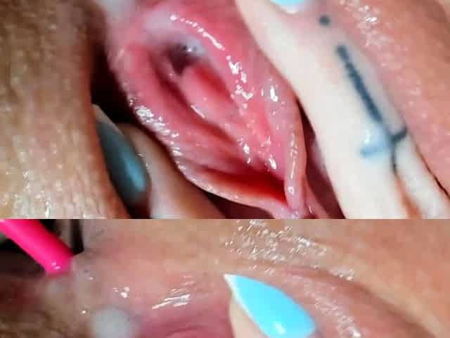 Stunning close up pussy toying action from busty solo beauty
