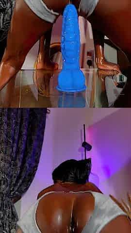 Excited large Booty Black Whore Creaming and Squirting on her Center table.