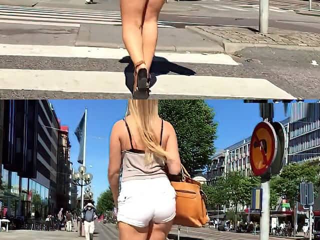 Candid Thick Milf Ass and Thighs in Tight White Shorts Walking