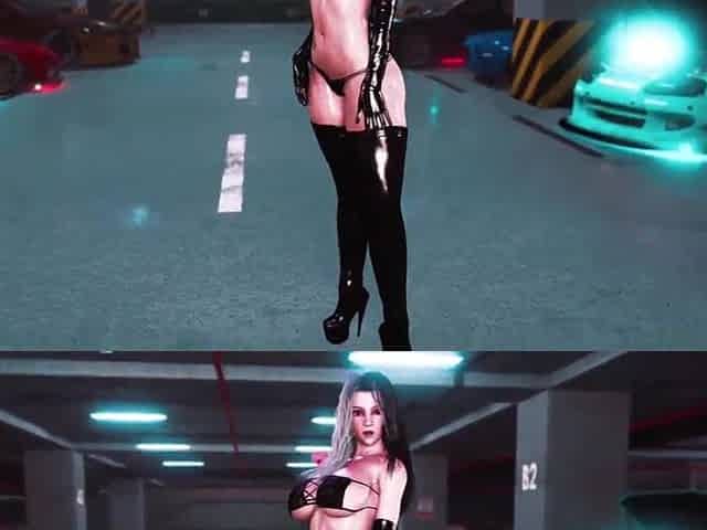 Thick breasty Rosanna in hot latex underware dancing alone at parking lot