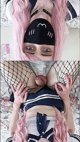 Astounding sissy masturbates and cums on cam
