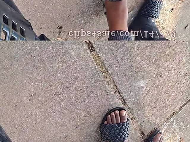 Hot Fudge Tasty Feet Left Foot Wrapped at the Bus Stop