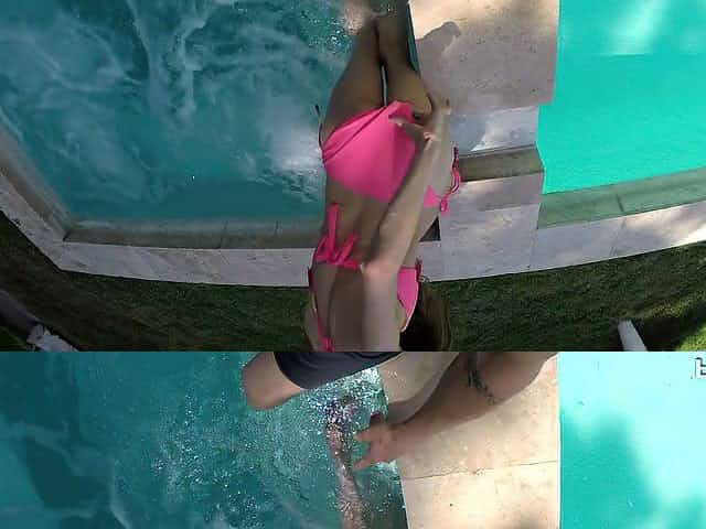 After picking dude up in the pool titless pale Rebel Lynn rides strong cock