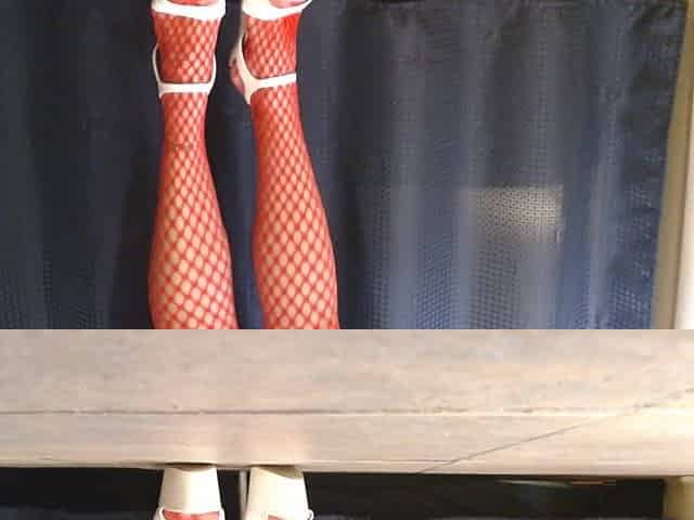 Hawt Spiked White High Heels Red Fishnet Nylons